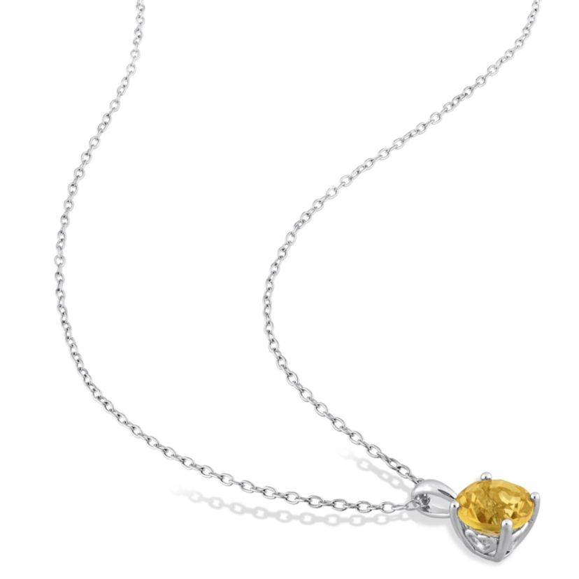 Citrine Solitaire Design Pendant with Chain in Sterling Silver