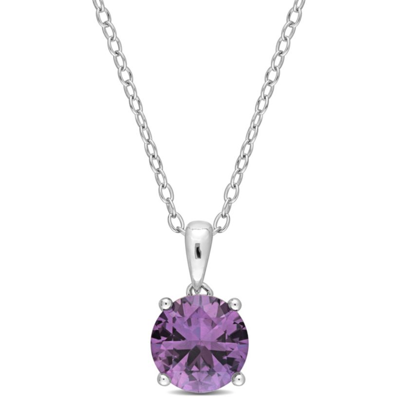 Lab Created Simulated Alexandrite Solitaire Design Pendant with Chain in Sterling Silver