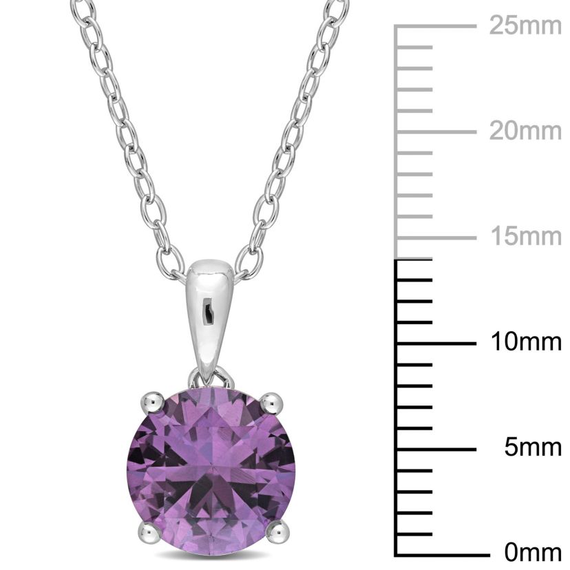 Lab Created Simulated Alexandrite Solitaire Design Pendant with Chain in Sterling Silver