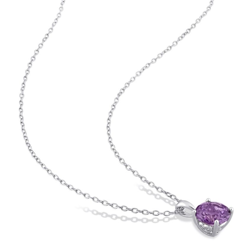 Lab Created Simulated Alexandrite Solitaire Design Pendant with Chain in Sterling Silver