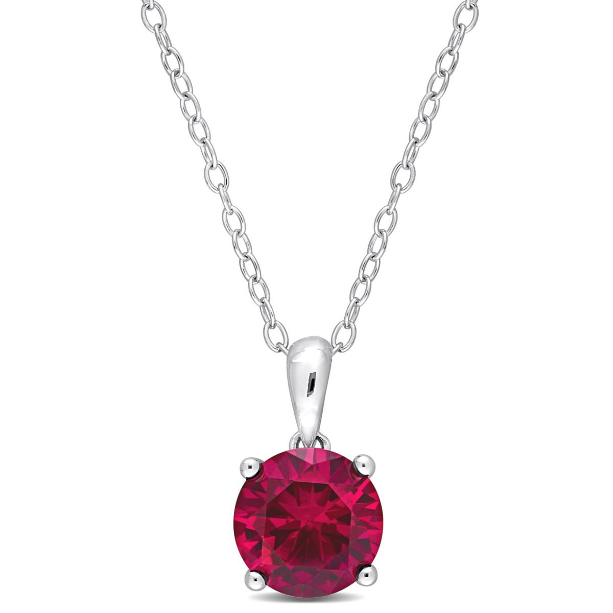 Lab Created Created Ruby Solitaire Design Pendant with Chain in Sterling Silver