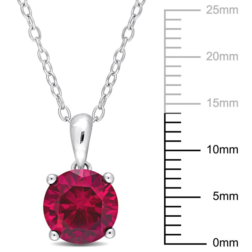 Lab Created Created Ruby Solitaire Design Pendant with Chain in Sterling Silver
