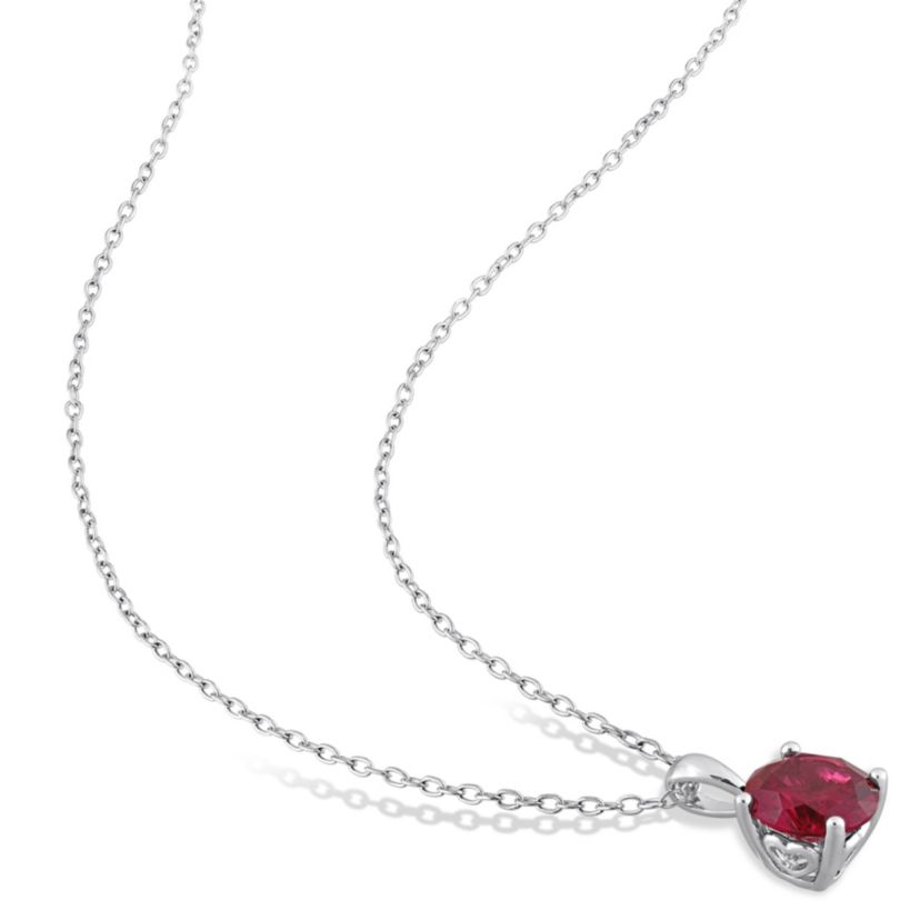 Lab Created Created Ruby Solitaire Design Pendant with Chain in Sterling Silver