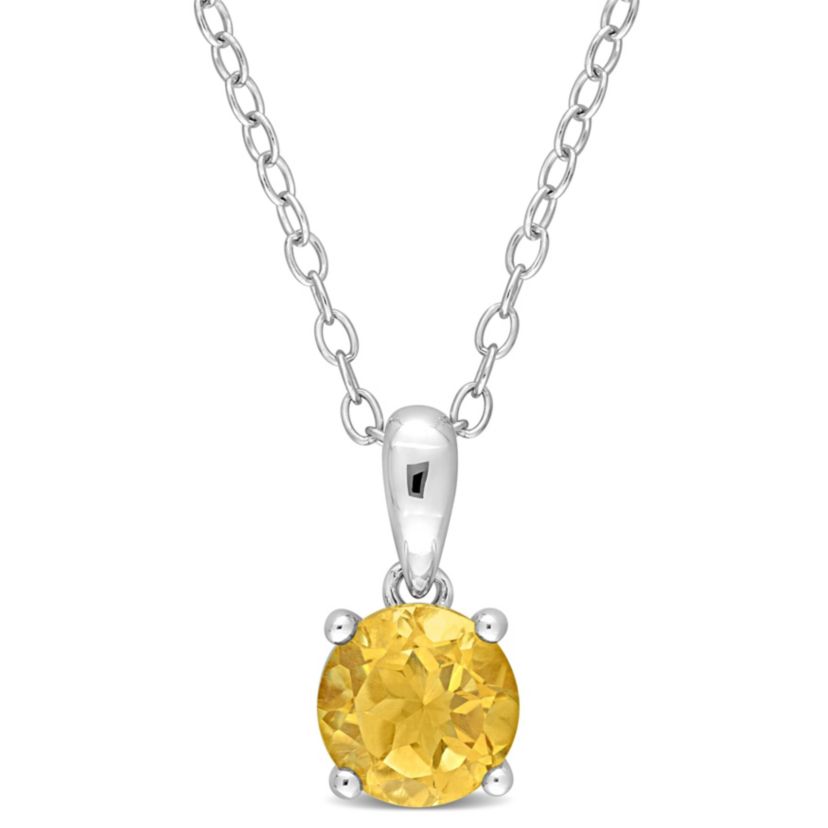 Citrine Solitaire Design Pendant with Chain in Sterling Silver