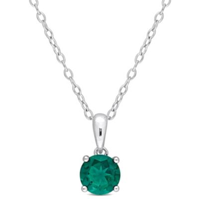 Belk & Co Lab Created Emerald Solitaire Design Pendant with Chain in Sterling Silver