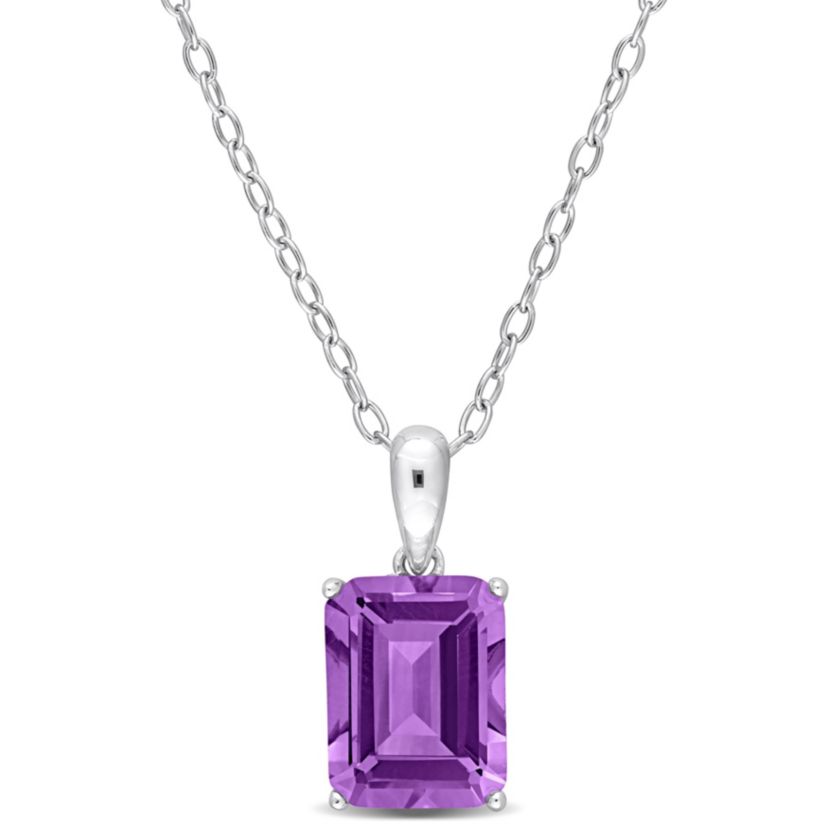 Amethyst Solitaire Design Pendant with Chain in Sterling Silver
