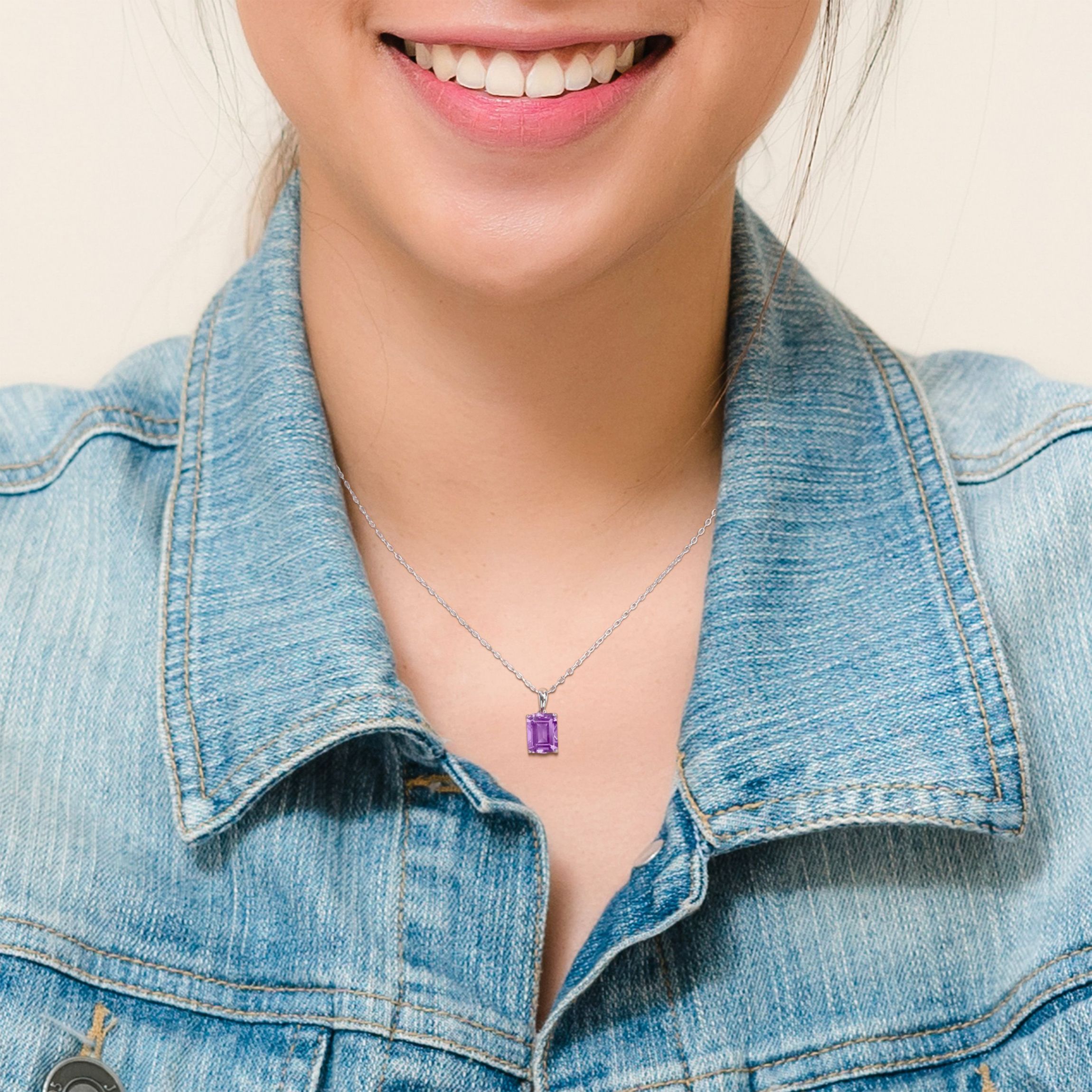 Amethyst Solitaire Design Pendant with Chain in Sterling Silver