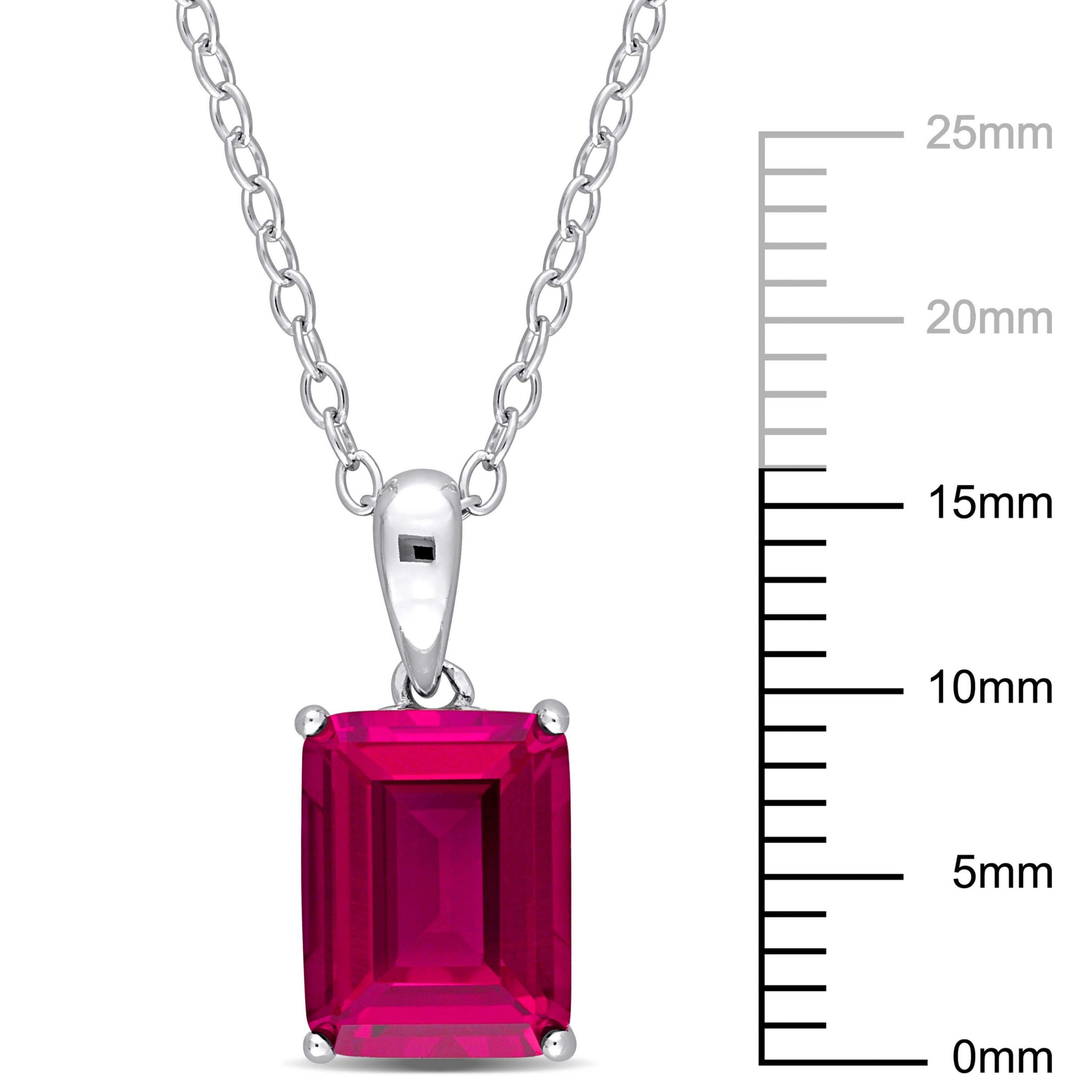 Lab Created Created Ruby Solitaire Design Pendant with Chain in Sterling Silver