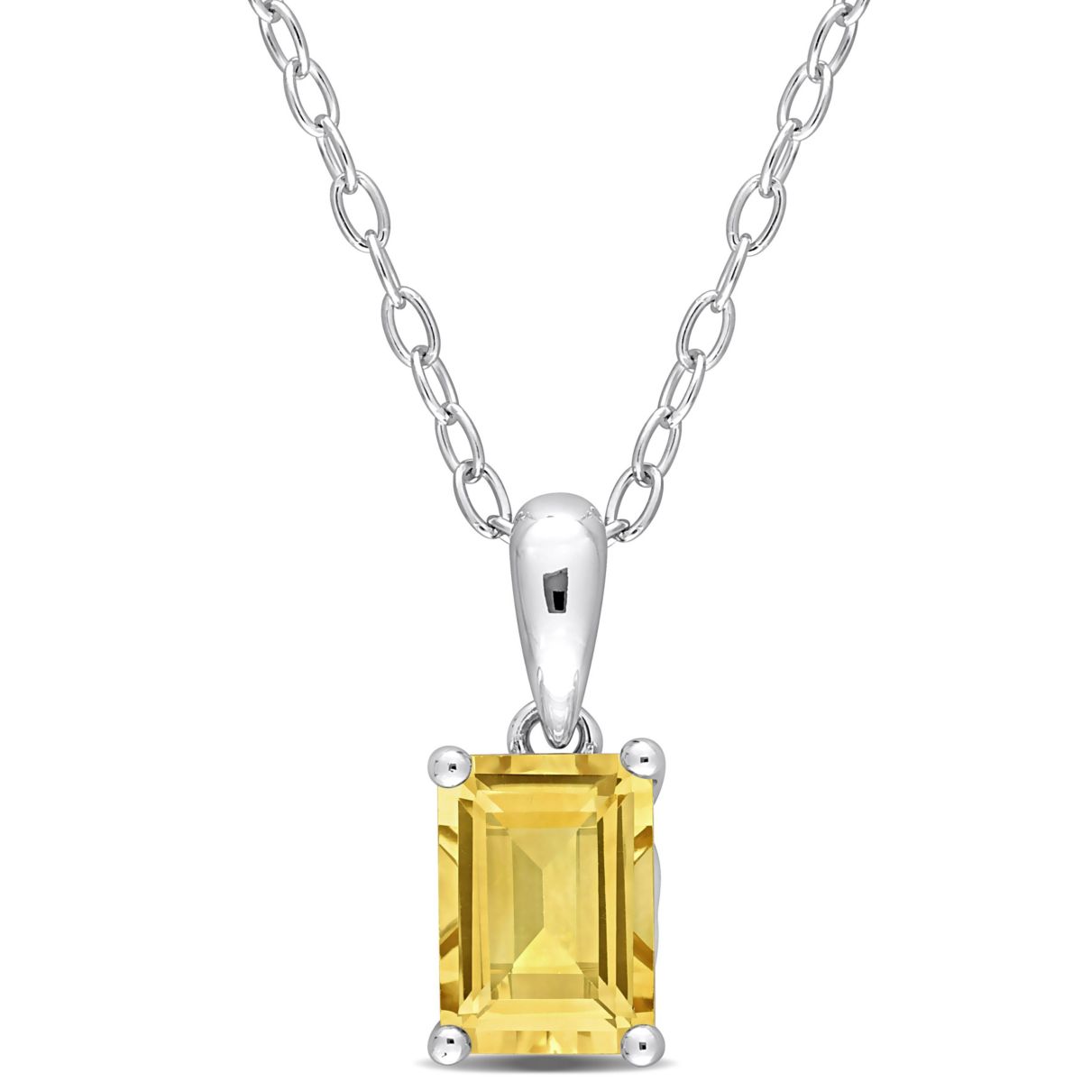 Citrine Solitaire Design Pendant with Chain in Sterling Silver