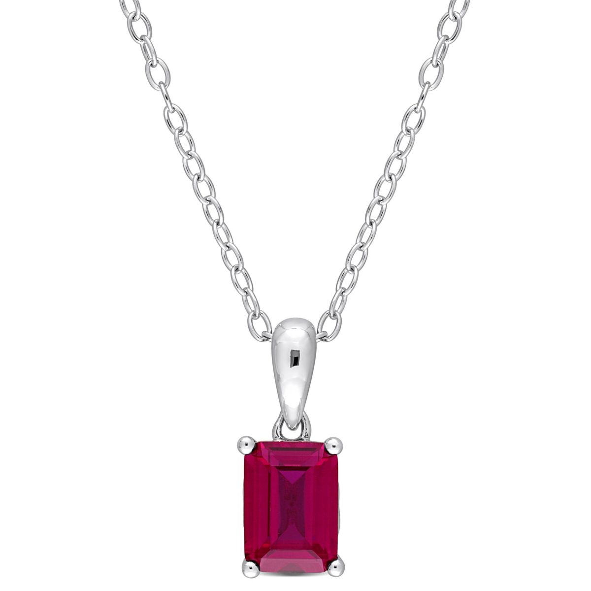 Lab Created Created Ruby Solitaire Design Pendant with Chain in Sterling Silver