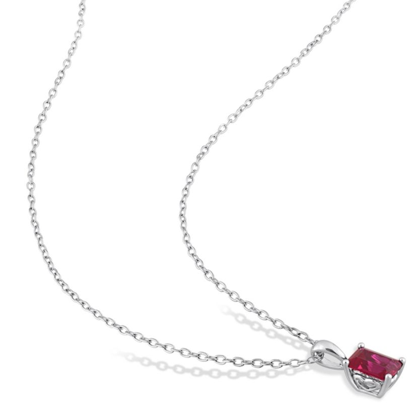 Lab Created Created Ruby Solitaire Design Pendant with Chain in Sterling Silver