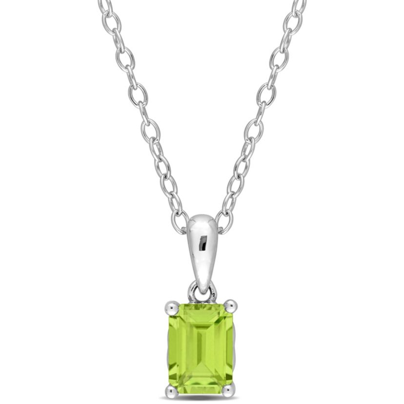 Peridot Solitaire Design Pendant with Chain in Sterling Silver