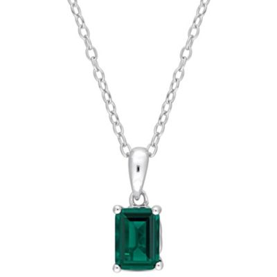 Belk & Co Lab Created Emerald Solitaire Design Pendant with Chain in Sterling Silver