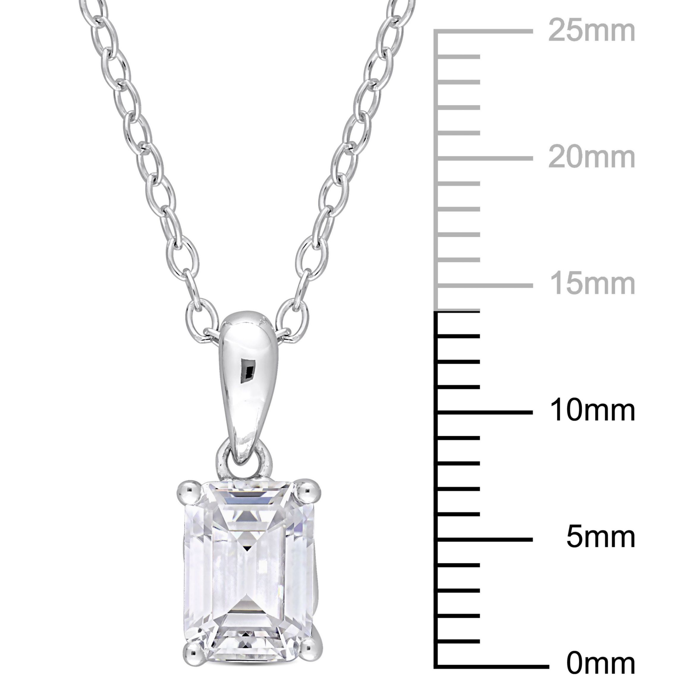 Lab Created Created White Sapphire Solitaire Design Pendant with Chain in Sterling Silver