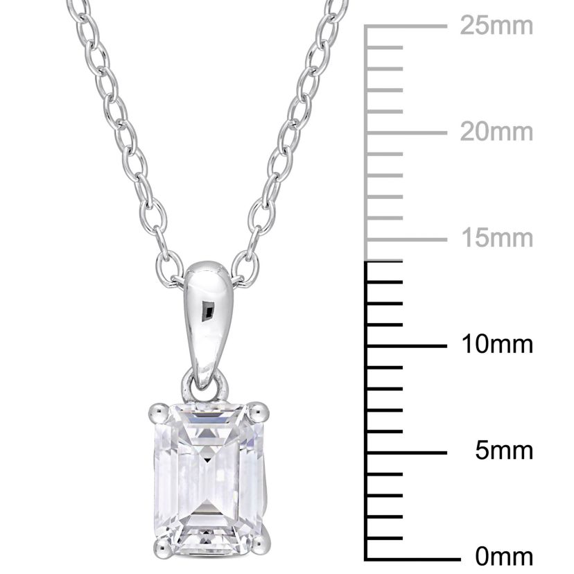 Lab Created Created White Sapphire Solitaire Design Pendant with Chain in Sterling Silver