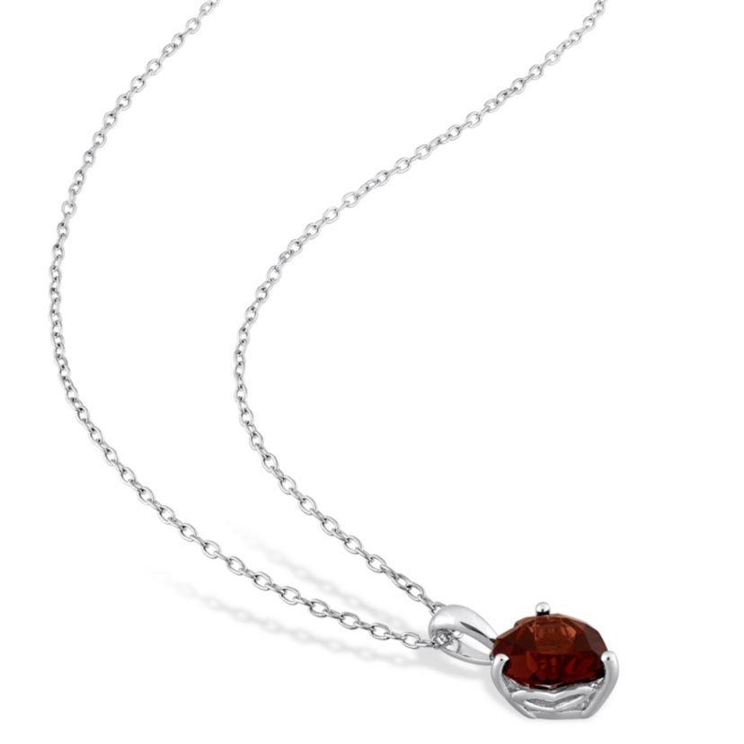 Garnet Solitaire Design Pendant with Chain in Sterling Silver