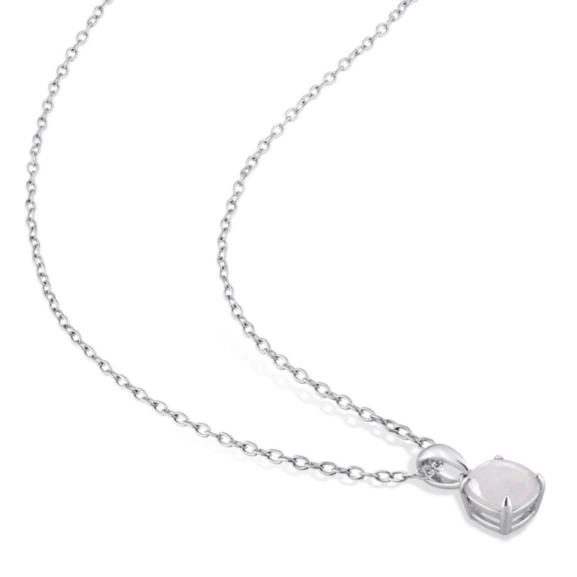 Opal Solitaire Classic Basket Setting Pendant with Chain in Sterling Silver