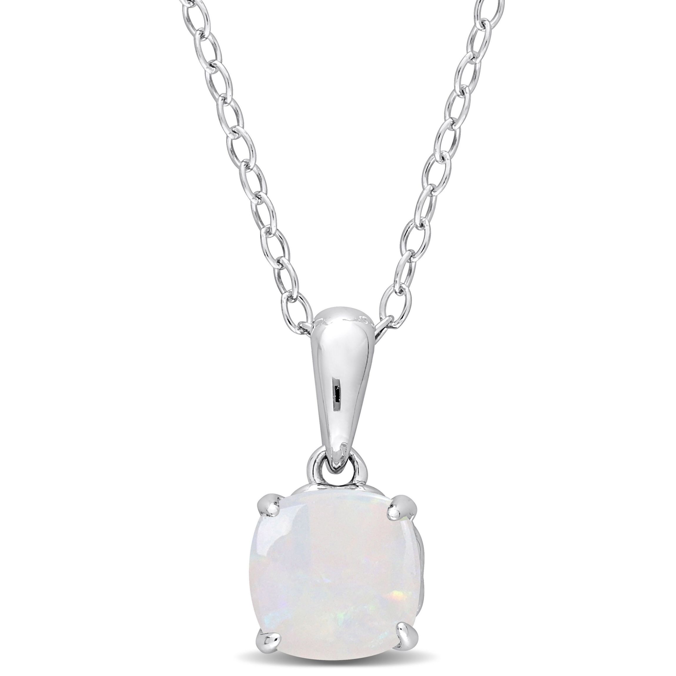 Opal Solitaire Design Pendant with Chain in Sterling Silver