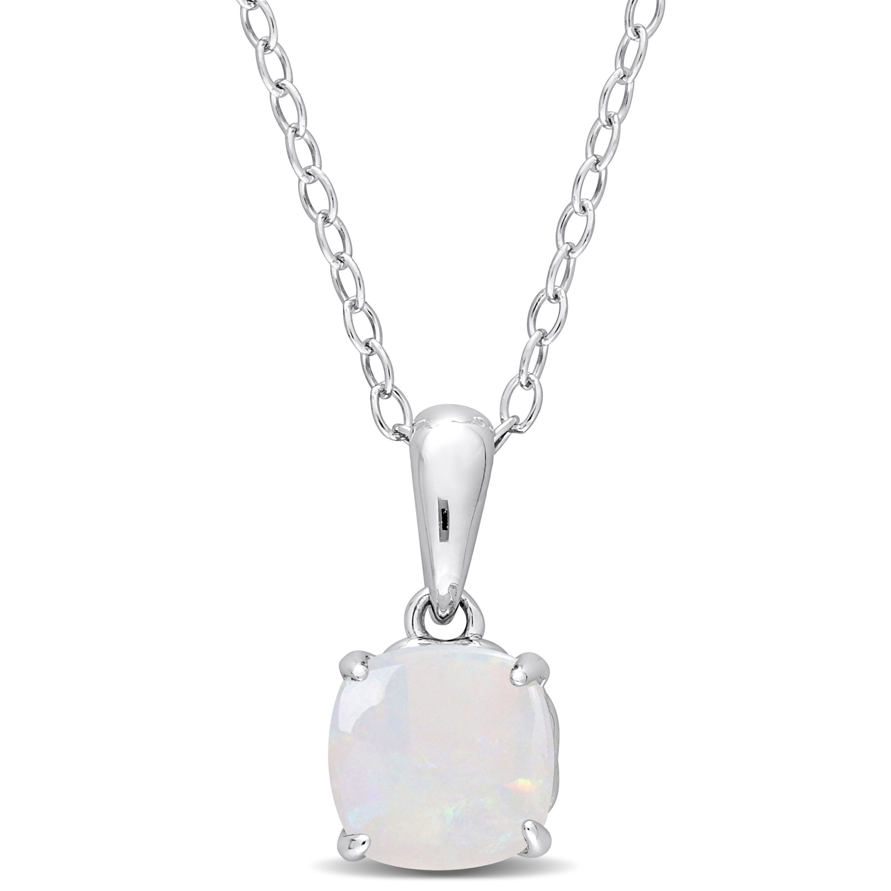 Opal Solitaire Design Pendant with Chain in Sterling Silver