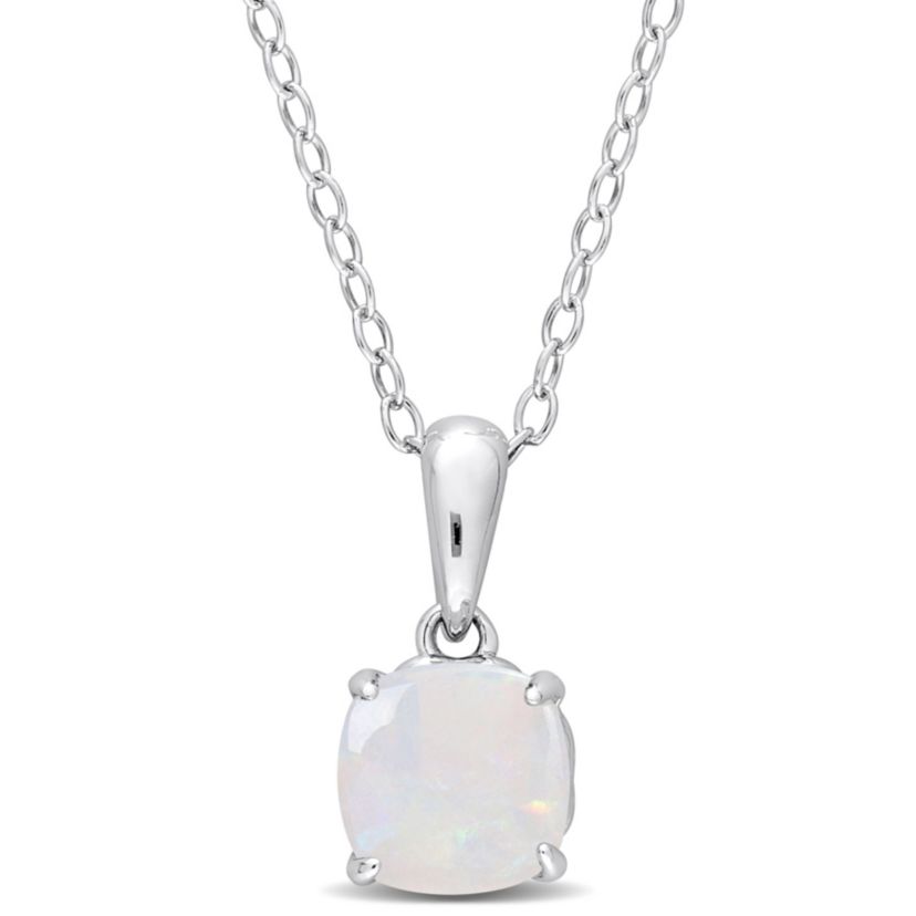 Opal Solitaire Design Pendant with Chain in Sterling Silver