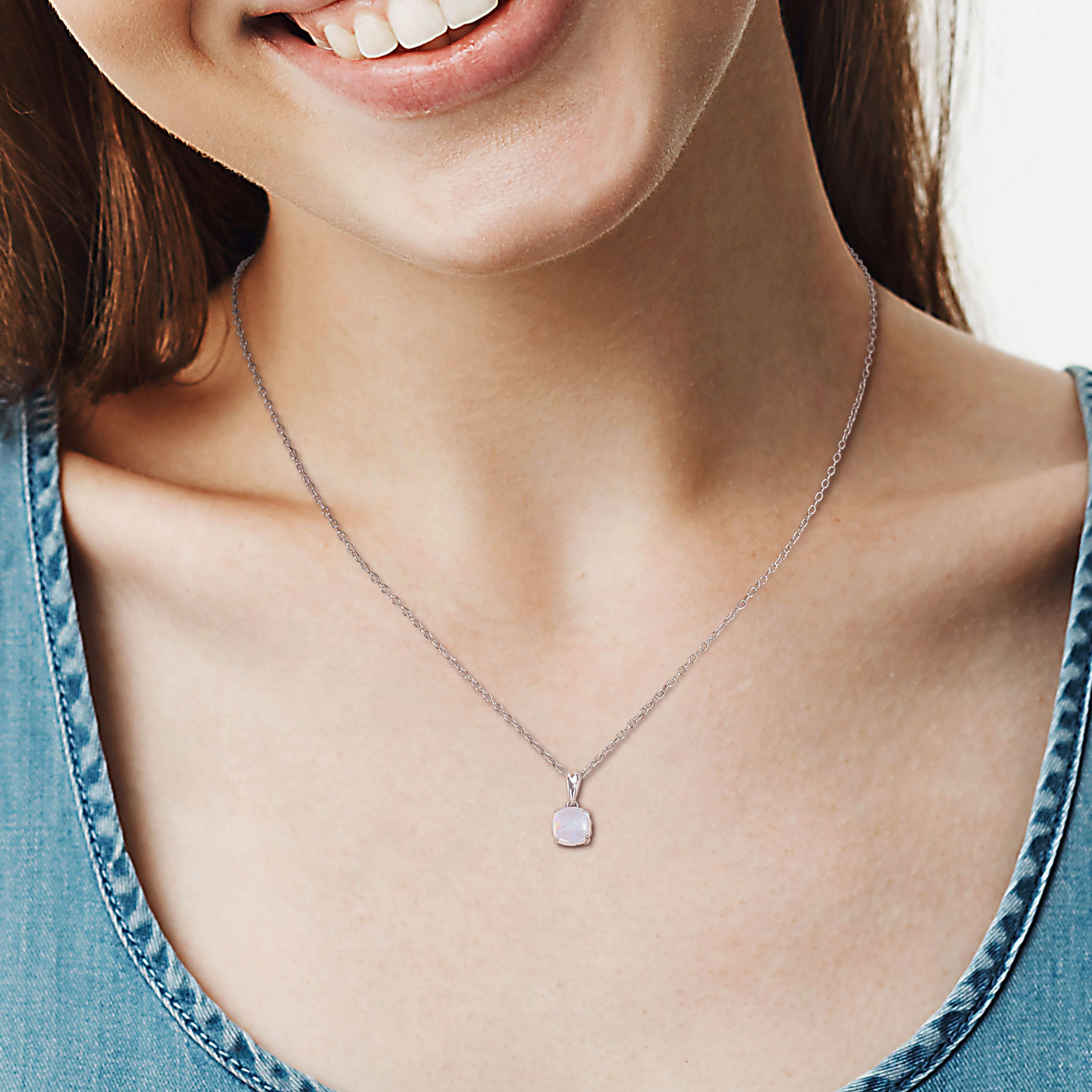 Opal Solitaire Design Pendant with Chain in Sterling Silver