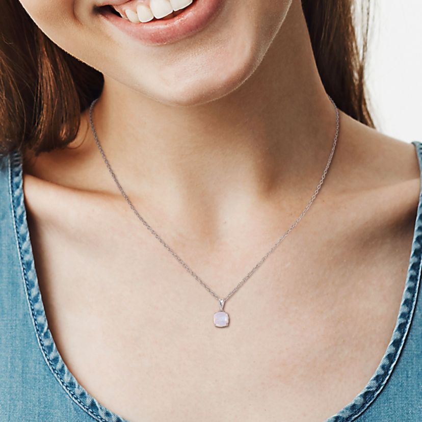 Opal Solitaire Design Pendant with Chain in Sterling Silver