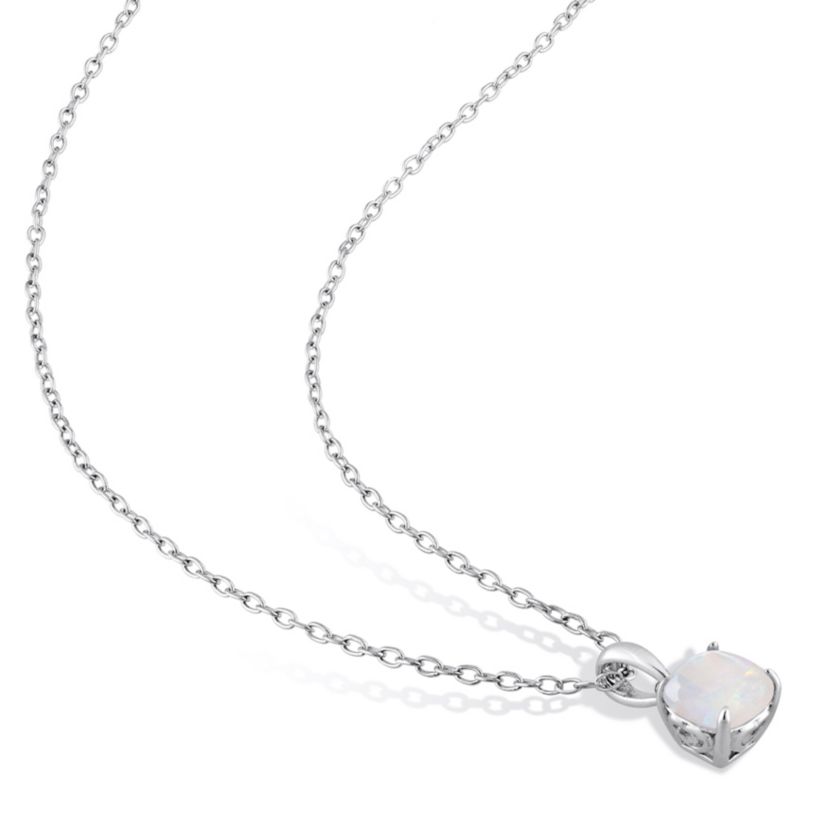 Opal Solitaire Design Pendant with Chain in Sterling Silver