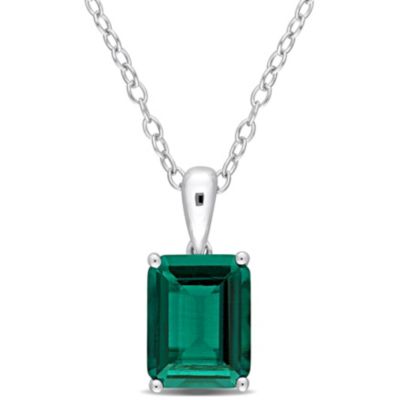 Belk & Co Lab Created Emerald Solitaire Design Pendant with Chain in Sterling Silver