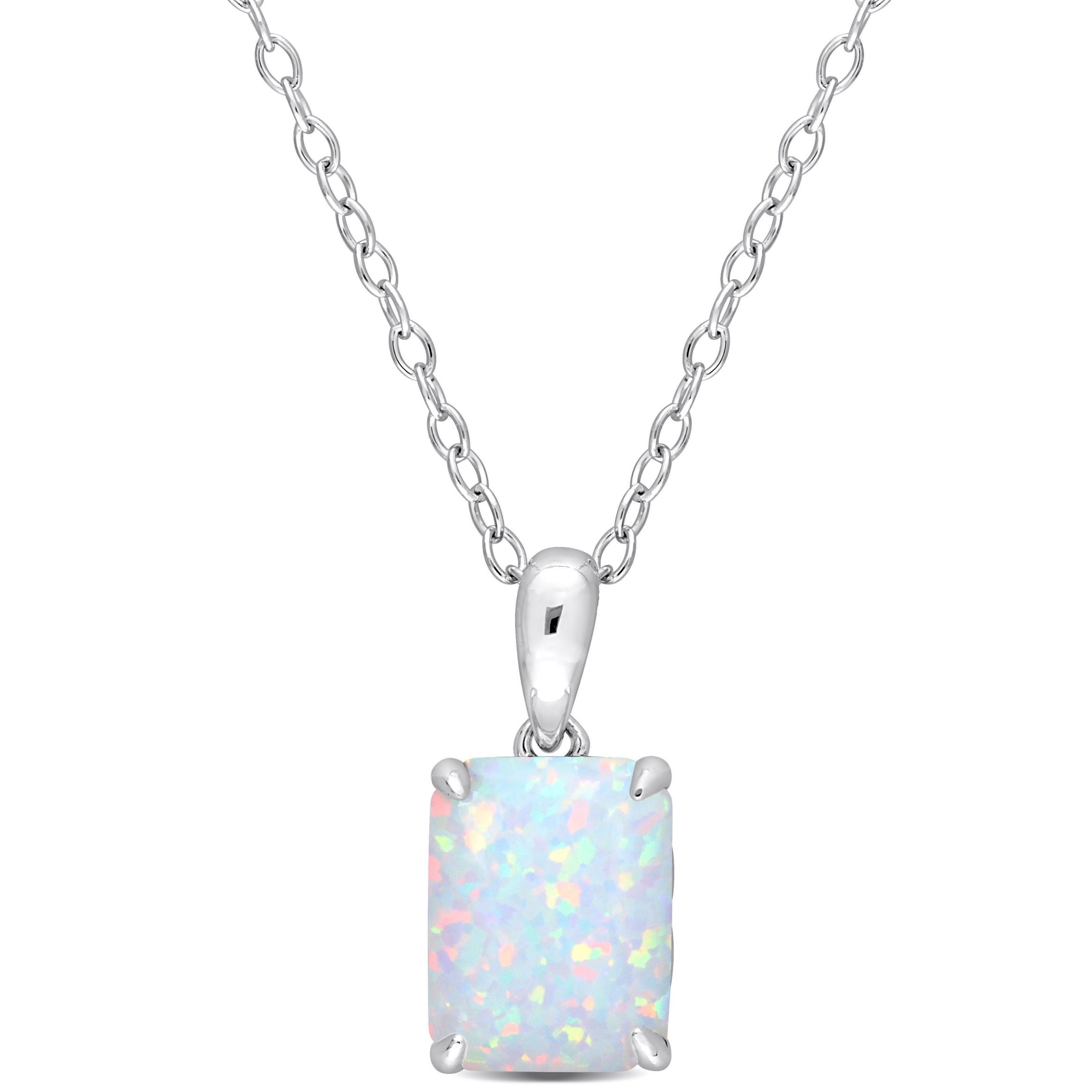 Lab Created Created Opal Solitaire Design Pendant with Chain in Sterling Silver
