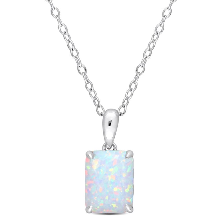 Lab Created Created Opal Solitaire Design Pendant with Chain in Sterling Silver