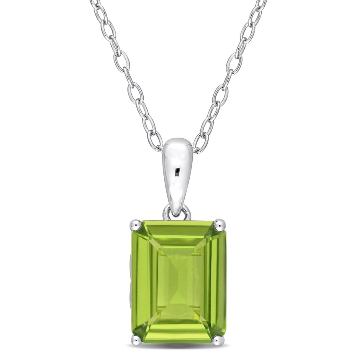 Peridot Solitaire Design Pendant with Chain in Sterling Silver
