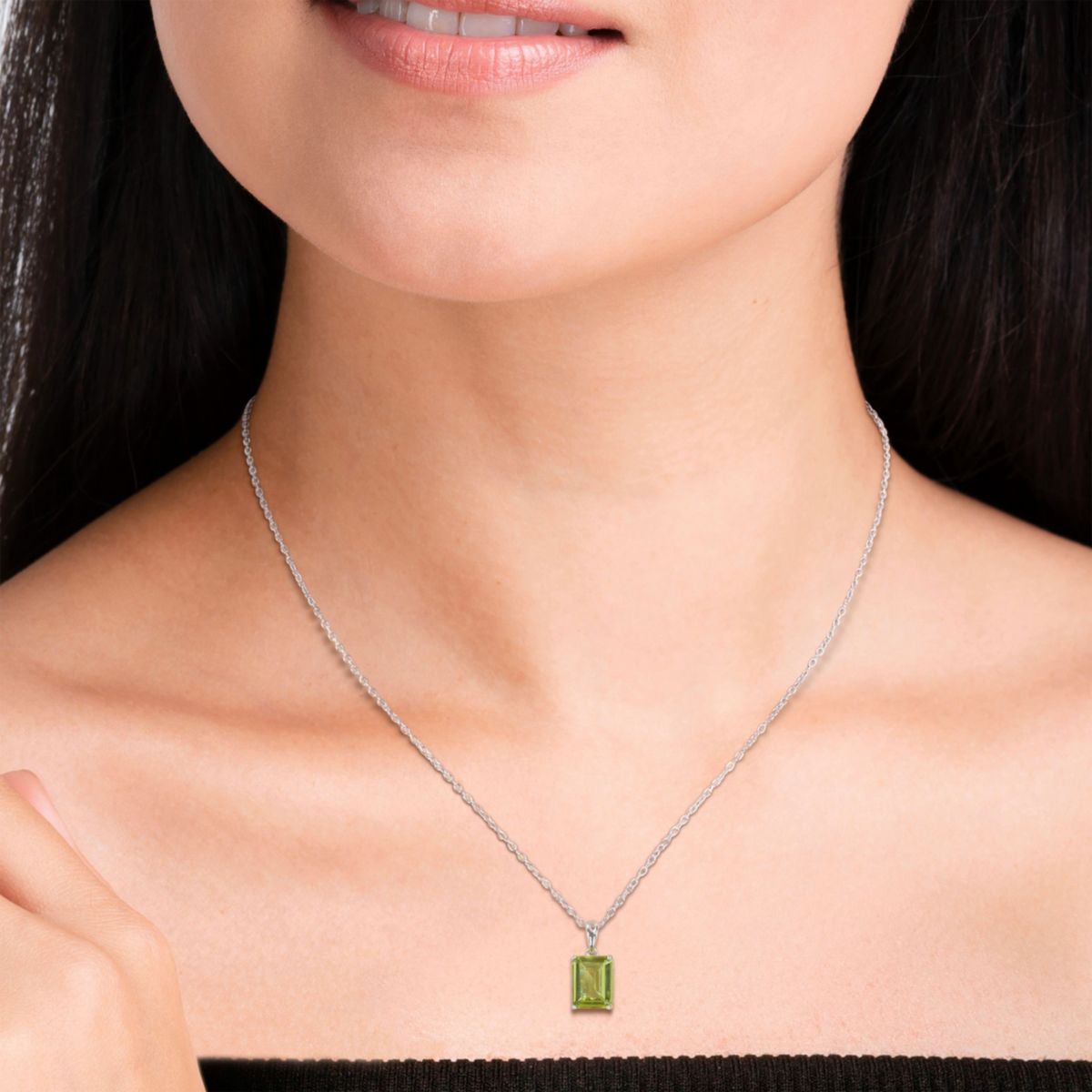 Peridot Solitaire Design Pendant with Chain in Sterling Silver