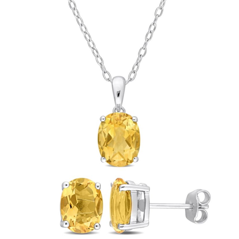 Citrine Pendant with Chain and Earrings 2-Piece Set in Sterling Silver