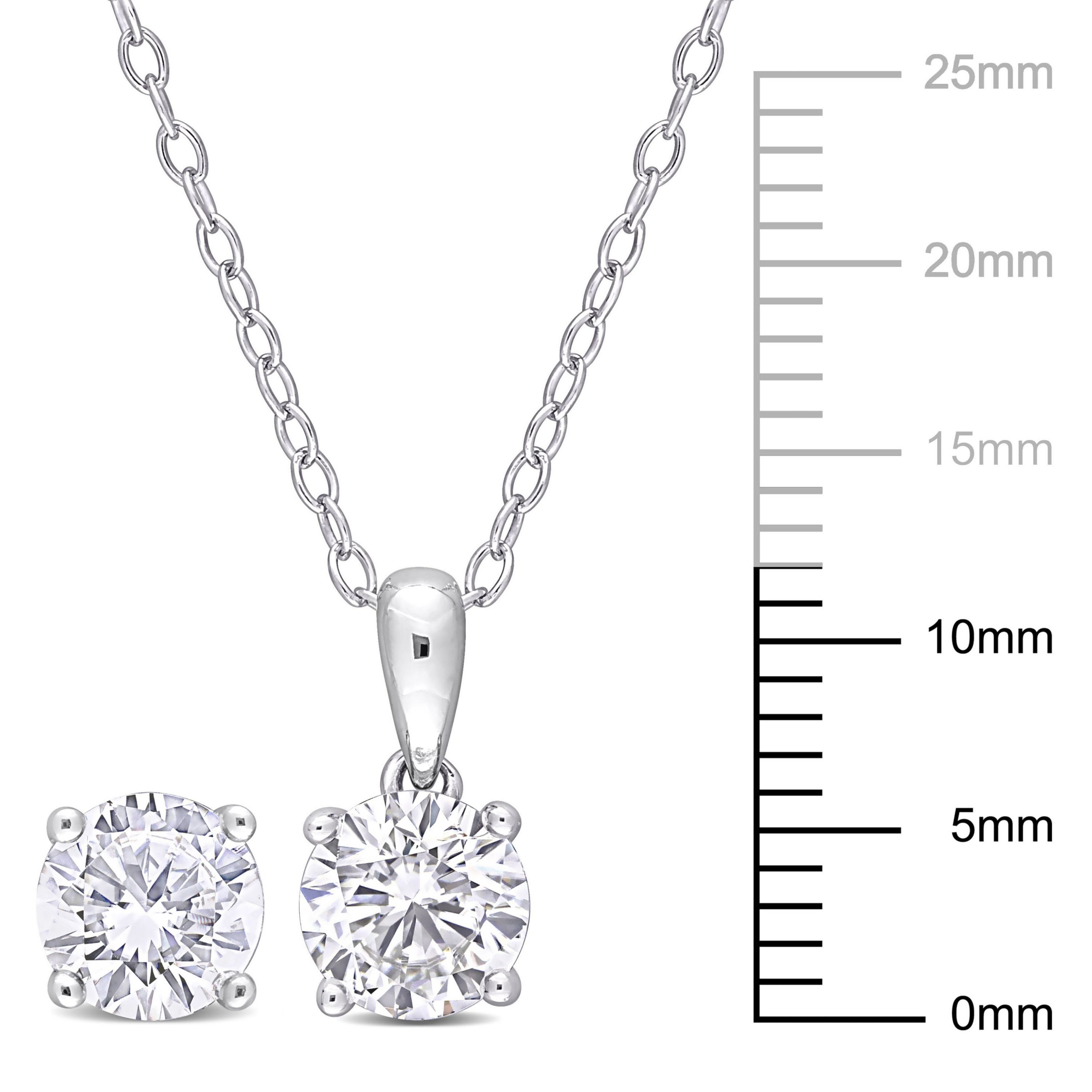 Lab Created Created White Sapphire Solitaire Pendant with Chain and Stud Earrings 2-Piece Set in Sterling Silver