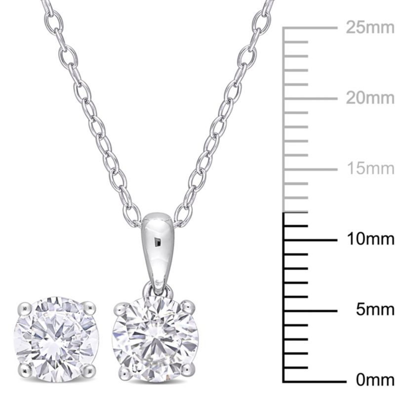 Lab Created Created White Sapphire Solitaire Pendant with Chain and Stud Earrings 2-Piece Set in Sterling Silver