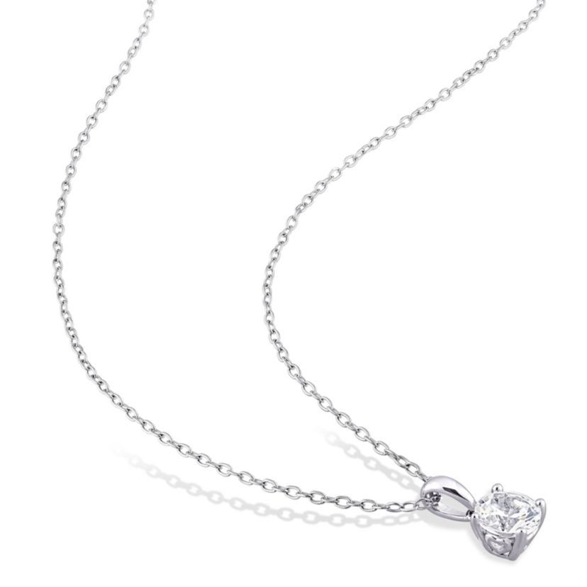 Lab Created Created White Sapphire Solitaire Pendant with Chain and Stud Earrings 2-Piece Set in Sterling Silver
