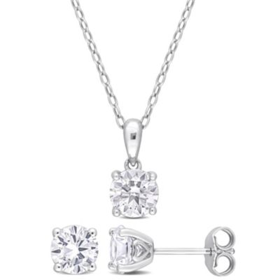 Belk & Co White Topaz Pendant with Chain and Earrings 2-Piece Set in Sterling Silver