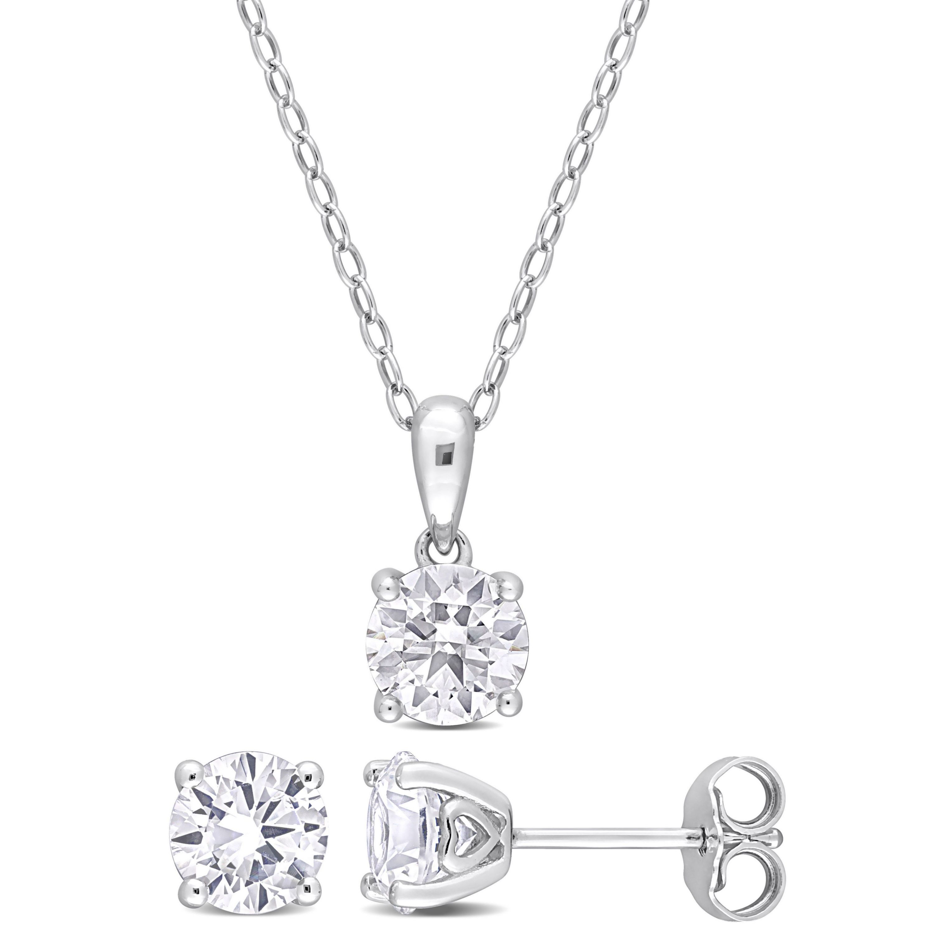 White Topaz Pendant with Chain and Earrings 2-Piece Set in Sterling Silver