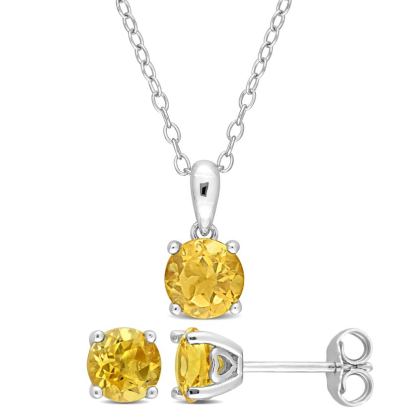 Citrine Pendant with Chain and Earrings 2-Piece Set in Sterling Silver
