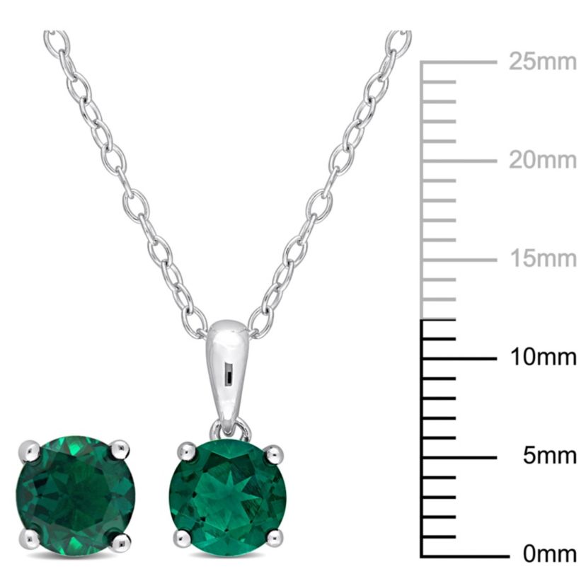 Lab Created Created Emerald Pendant with Chain and Earrings 2-Piece Set in Sterling Silver