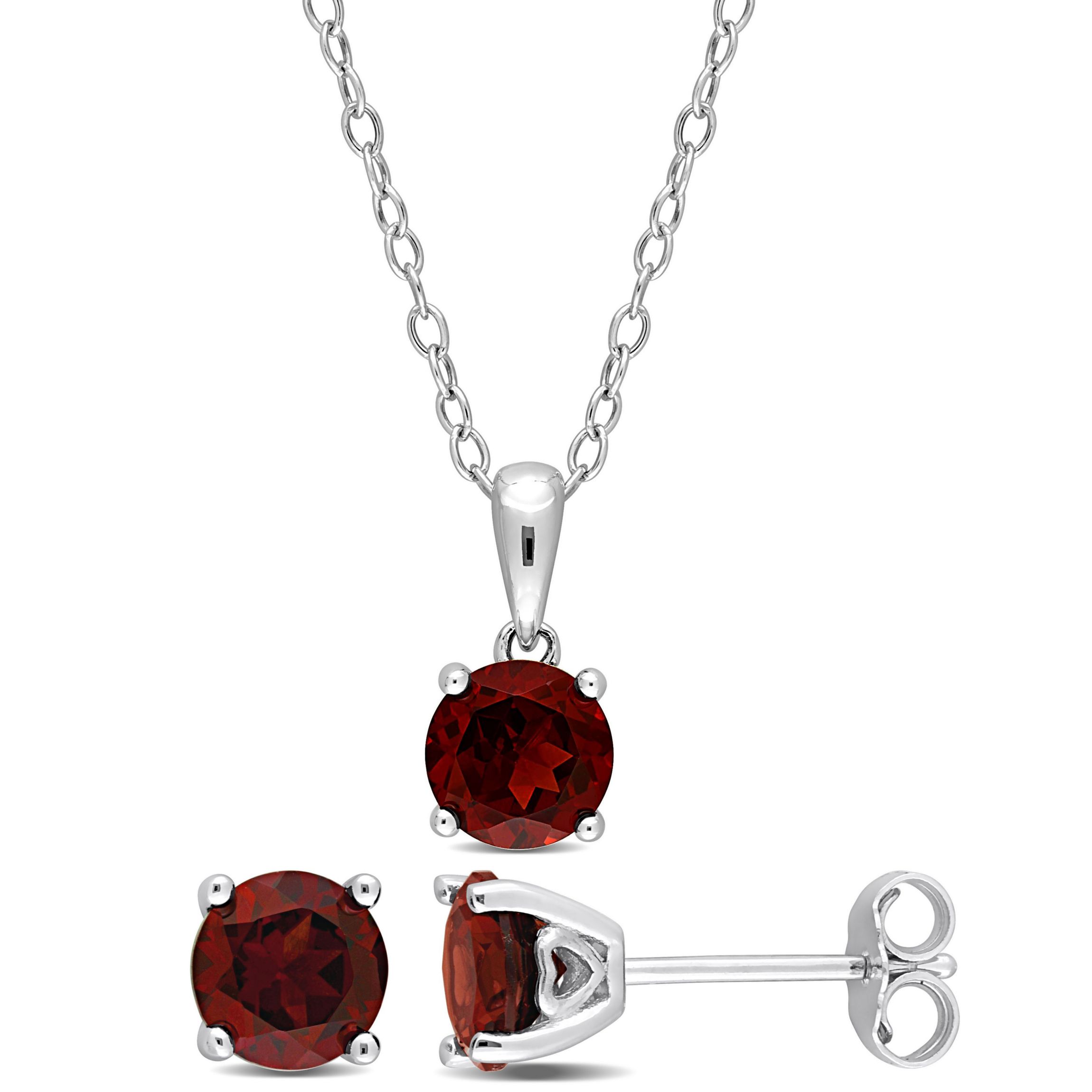 Garnet Pendant with Chain and Earrings 2-Piece Set in Sterling Silver