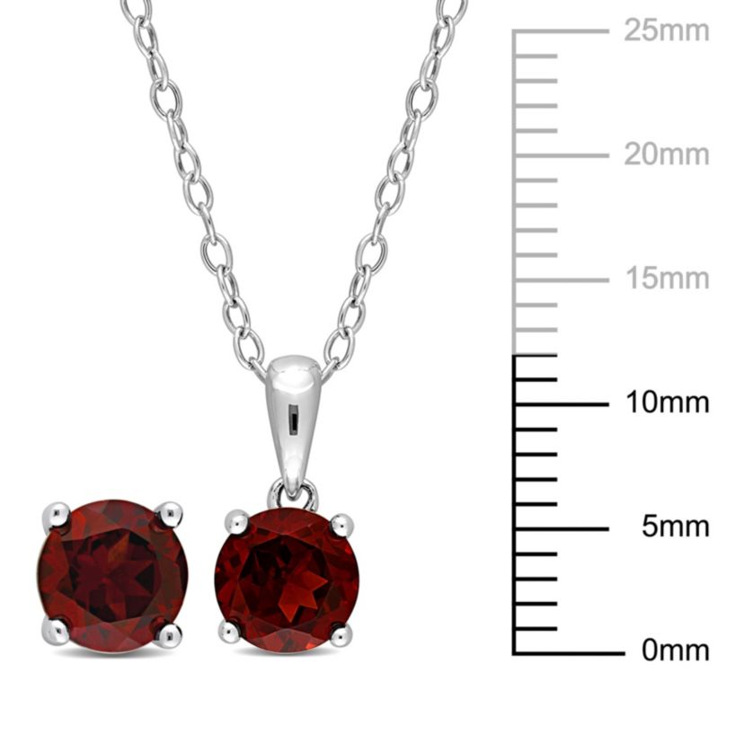 Garnet Pendant with Chain and Earrings 2-Piece Set in Sterling Silver