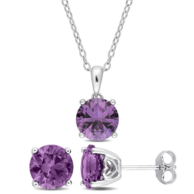 Lab Created Simulated Alexandrite Pendant with Chain and Earrings 2-Piece Set in Sterling Silver