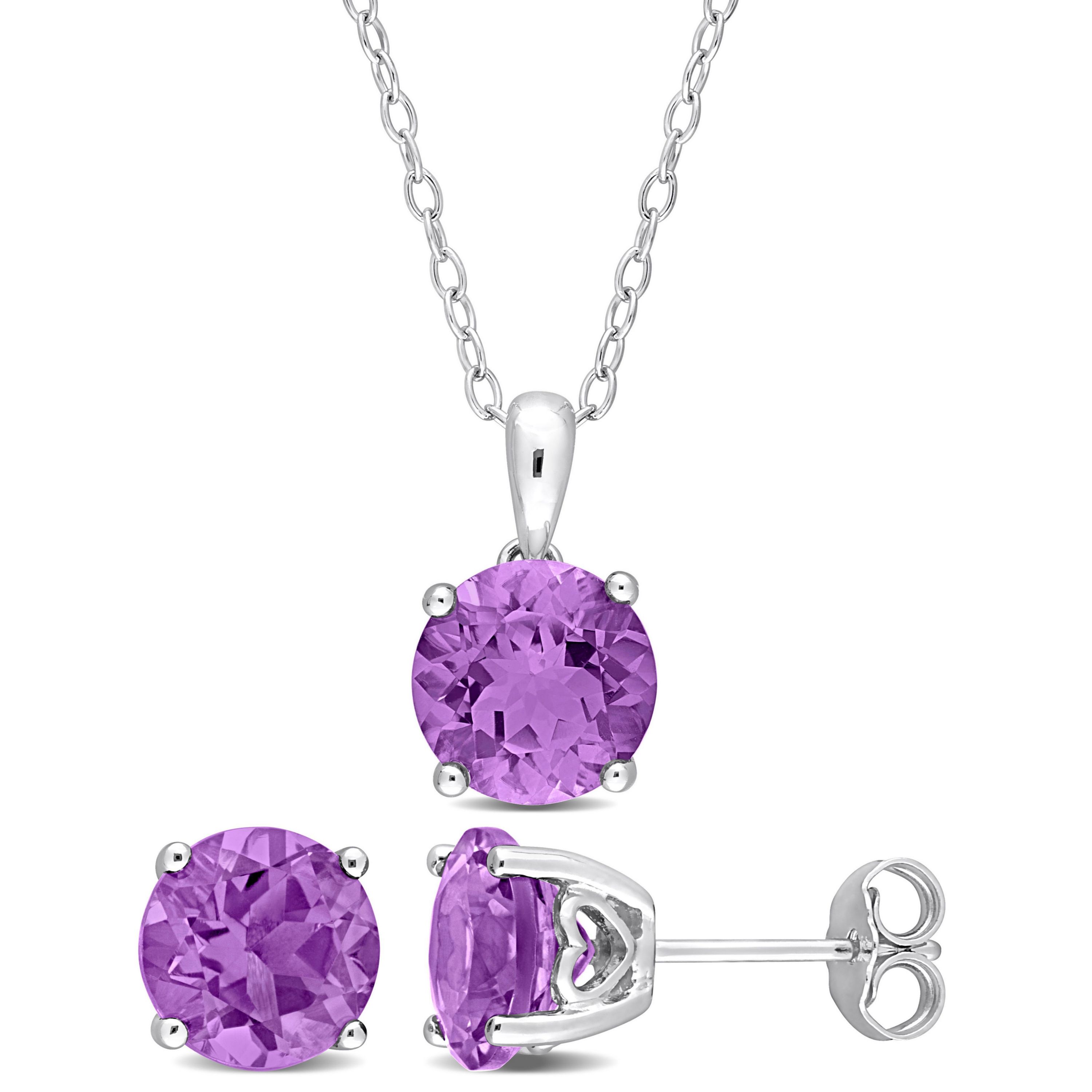 Amethyst Pendant with Chain and Earrings 2-Piece Set in Sterling Silver