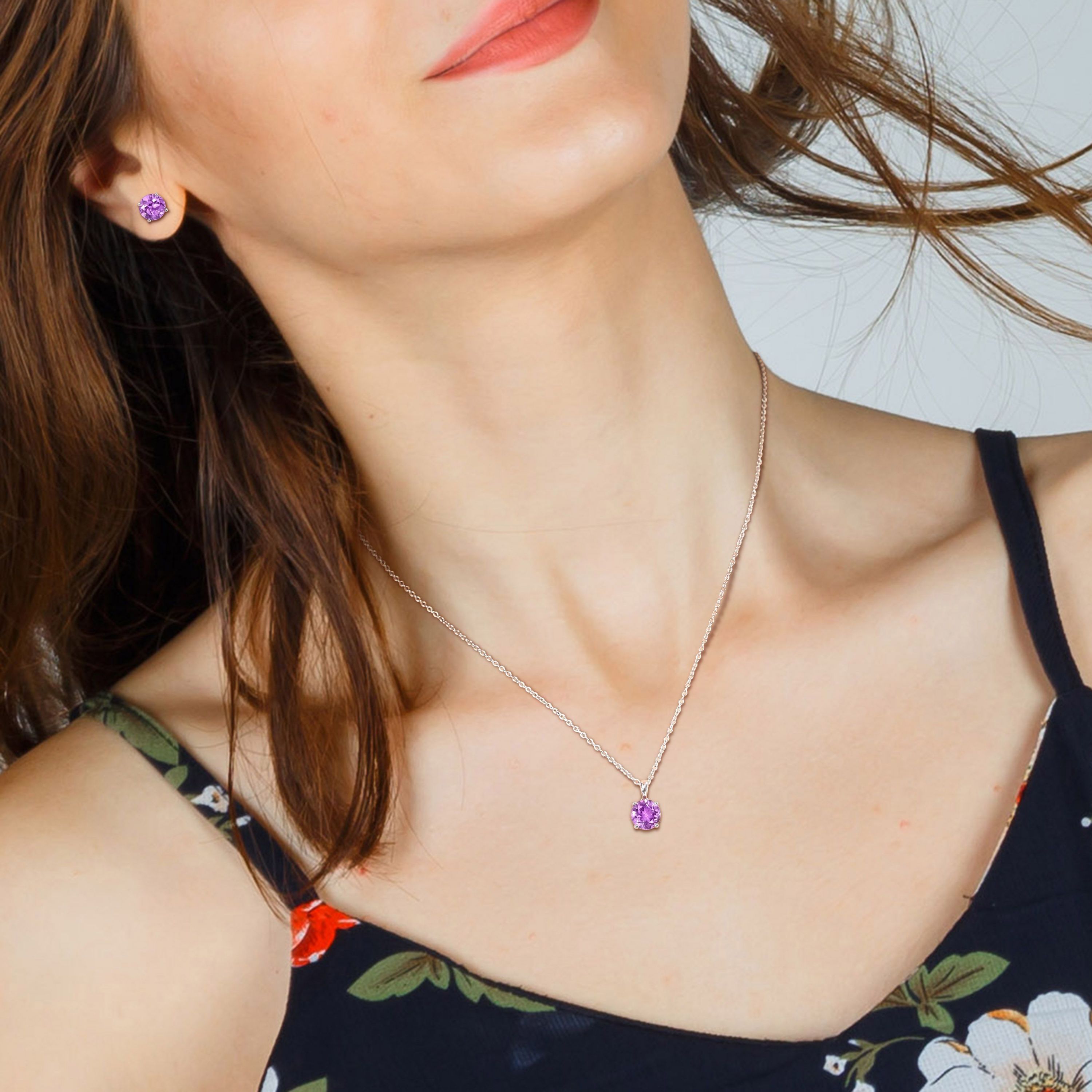 Amethyst Pendant with Chain and Earrings 2-Piece Set in Sterling Silver