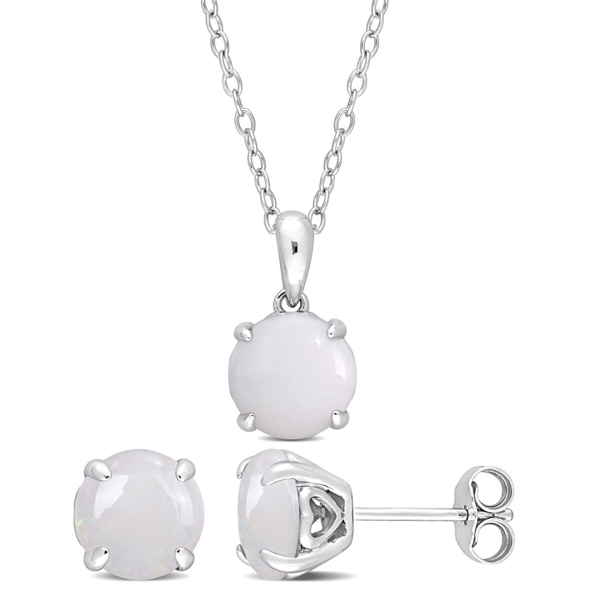 Opal Pendant with Chain and Earrings 2-Piece Set in Sterling Silver