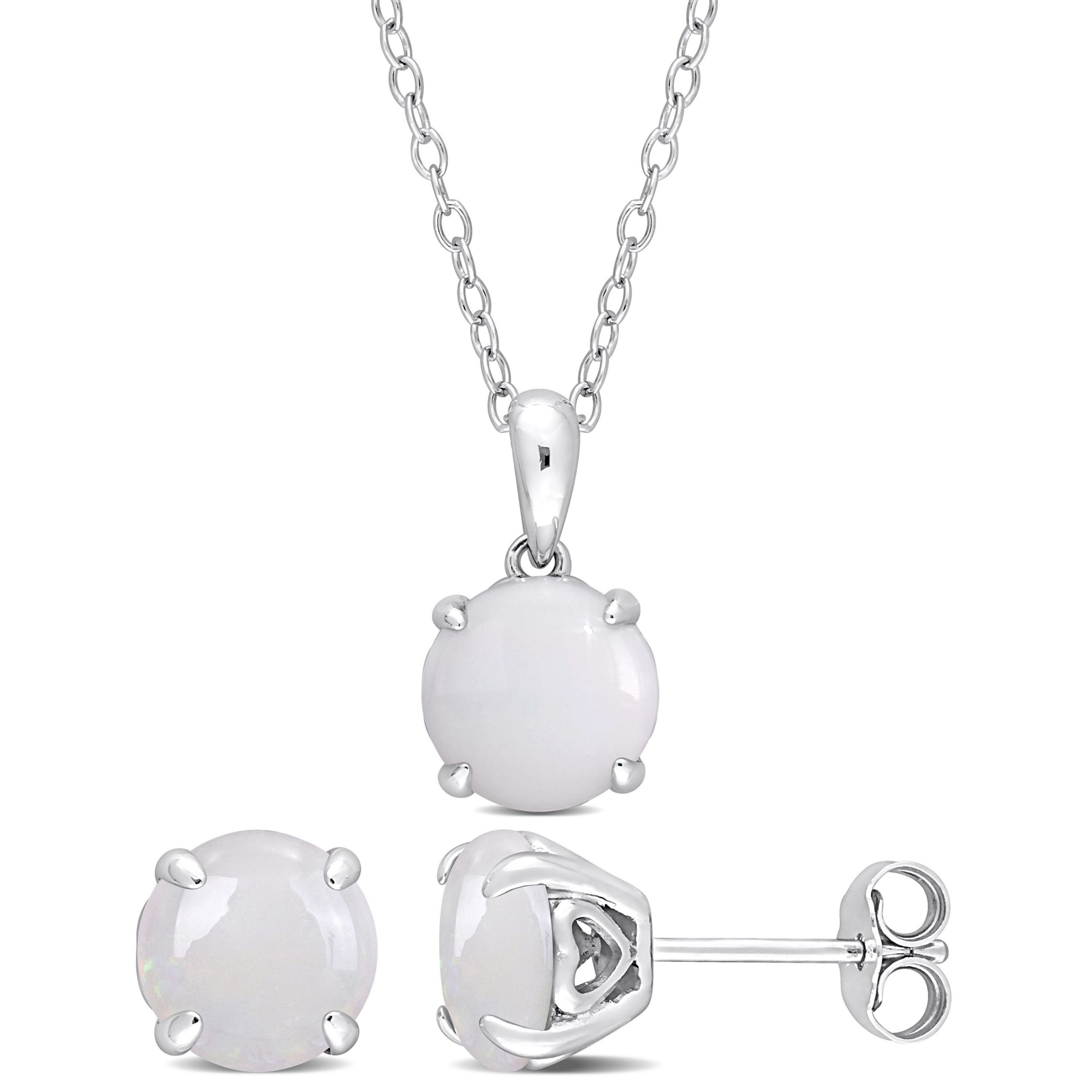 Opal Pendant with Chain and Earrings 2-Piece Set in Sterling Silver