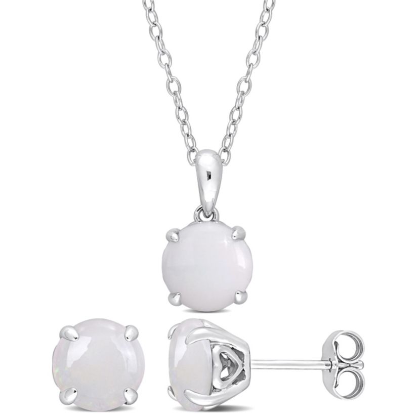 Opal Pendant with Chain and Earrings 2-Piece Set in Sterling Silver
