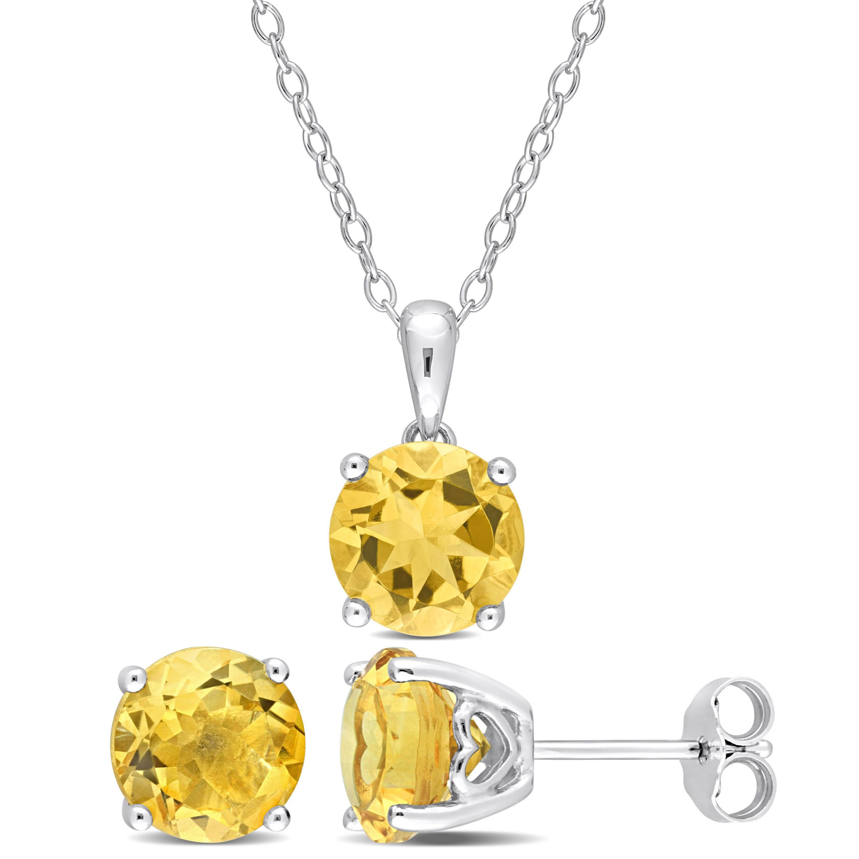 Citrine Pendant with Chain and Earrings 2-Piece Set in Sterling Silver