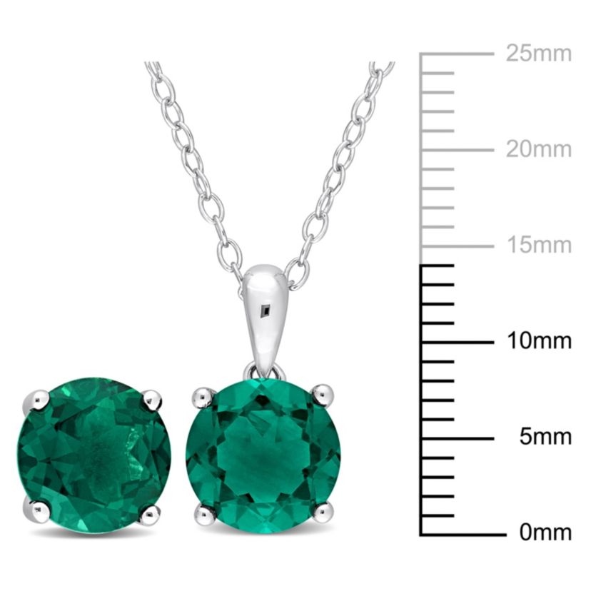 Lab Created Created Emerald Pendant with Chain and Earrings 2-Piece Set in Sterling Silver